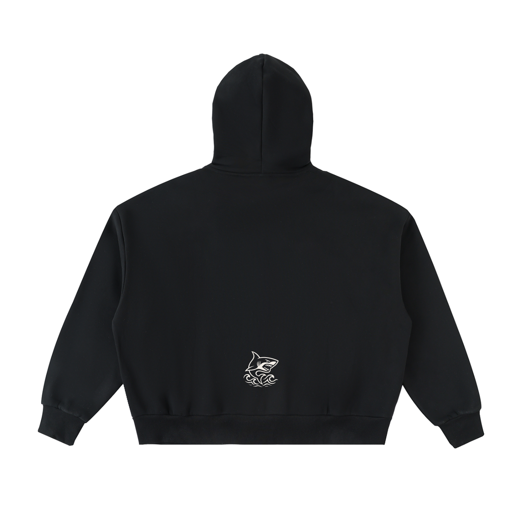 Fleeced Full-Zip Boxy Hoodie - SHARKY