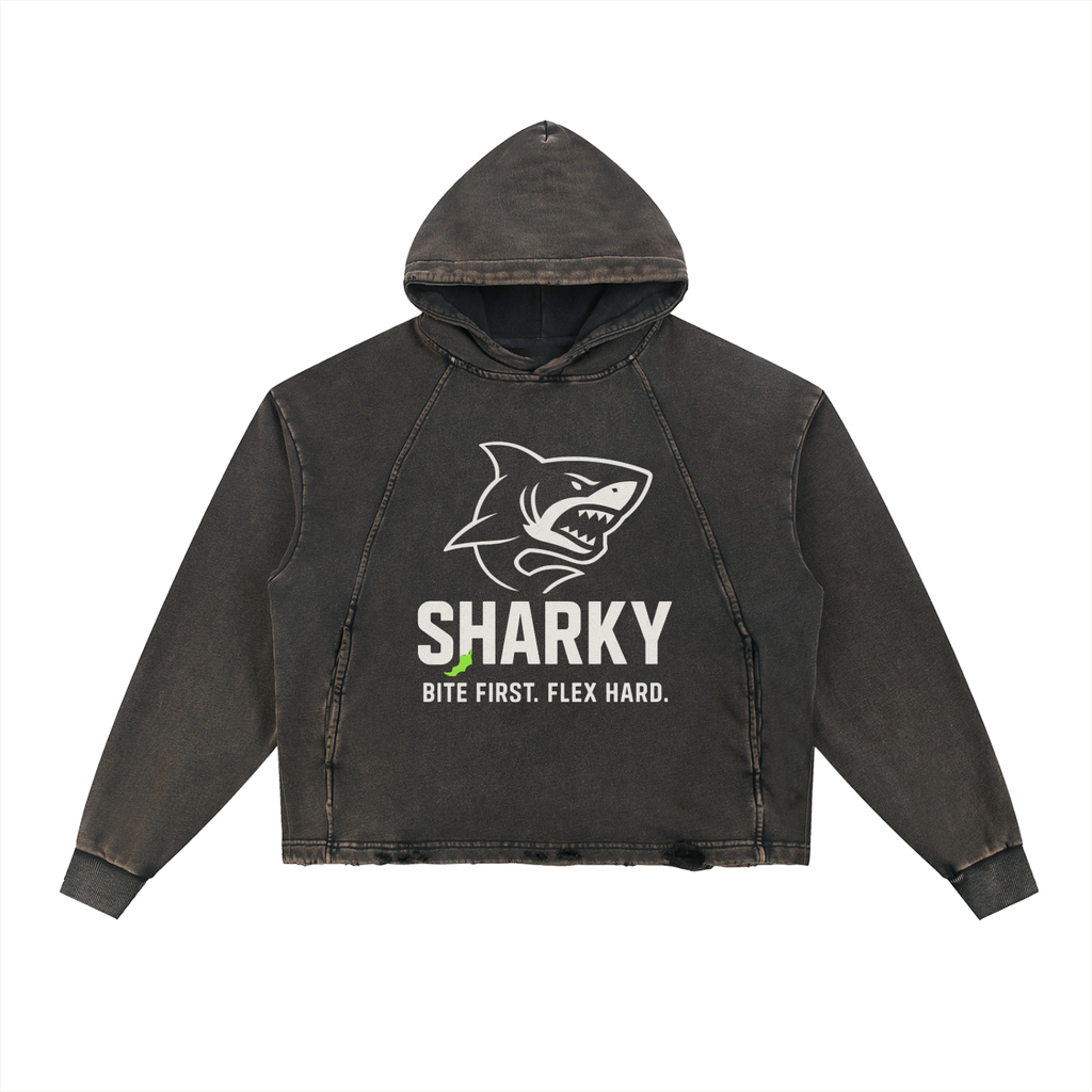 Vintage Washed Frayed-Hem Hoodie - SHARKY