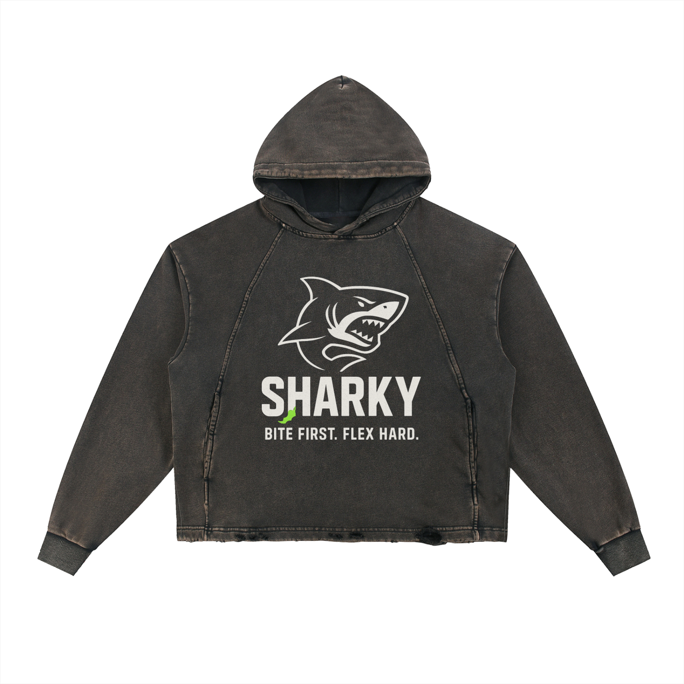 Vintage Washed Frayed-Hem Hoodie - SHARKY