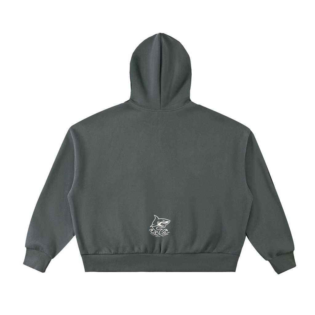 Fleeced Full-Zip Boxy Hoodie - SHARKY