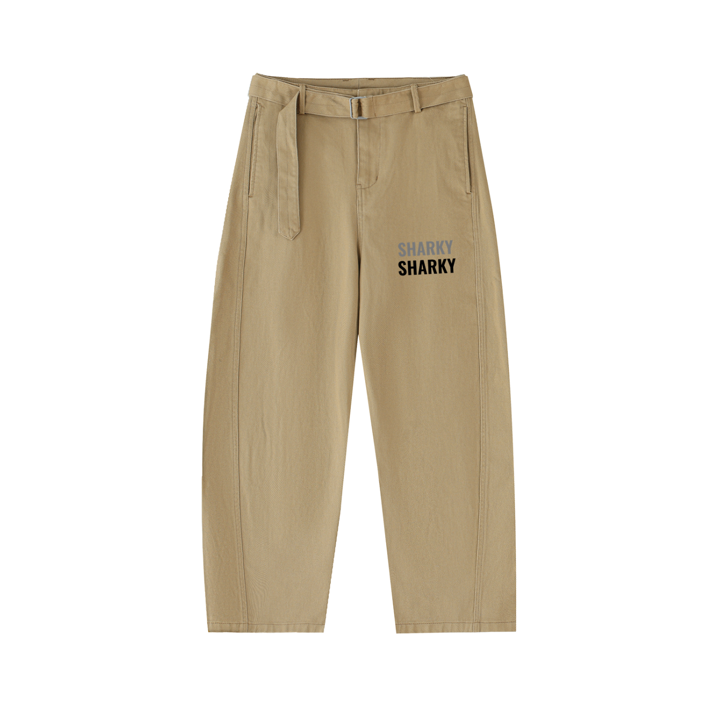 Women's Belted Barrel-leg Chino Pants - SHARKY