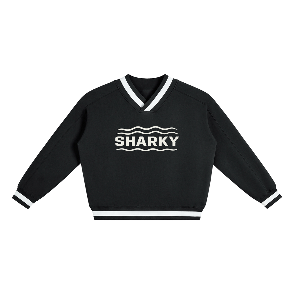 V-Neck Contrast Collar Boxy Sweatshirt - SHARKY