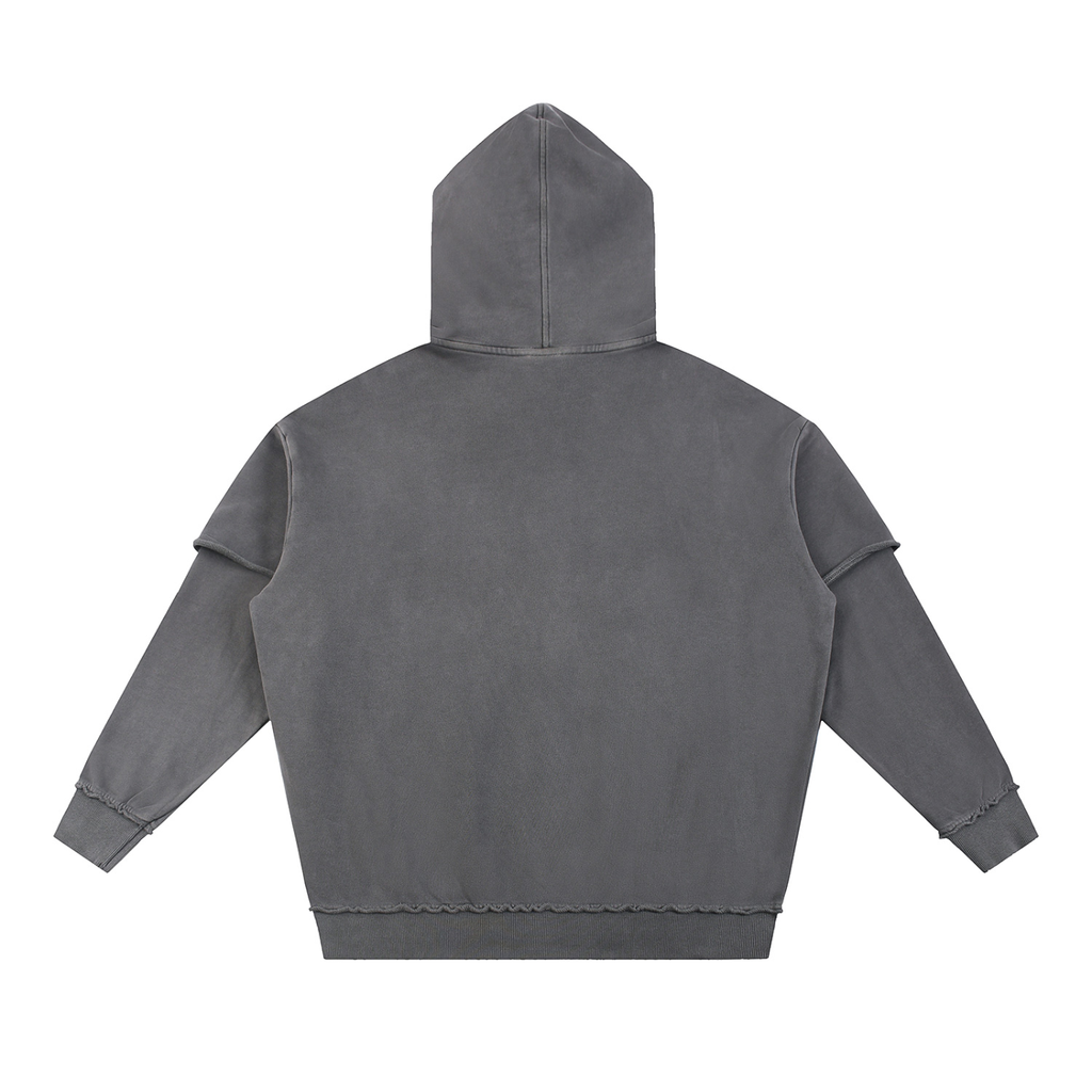 Snow Washed Raw Edge Double Layered Hoodie - SHARKY