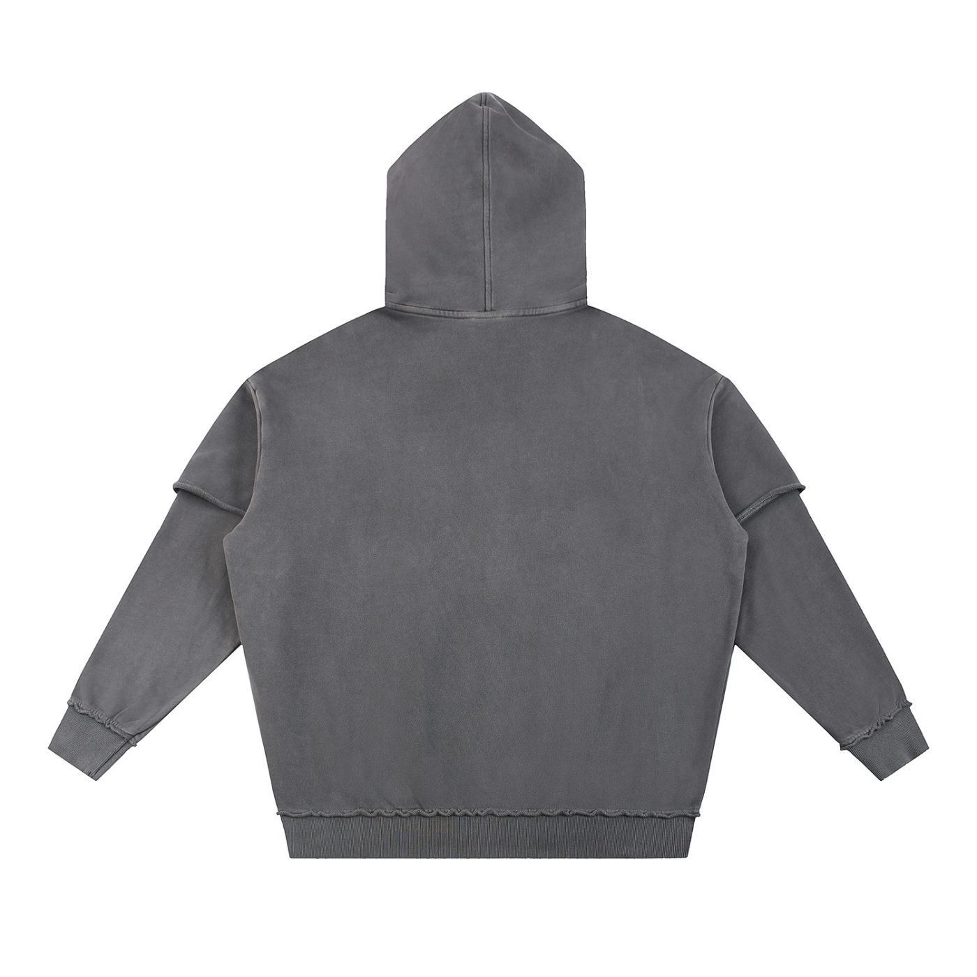Snow Washed Raw Edge Double Layered Hoodie - SHARKY
