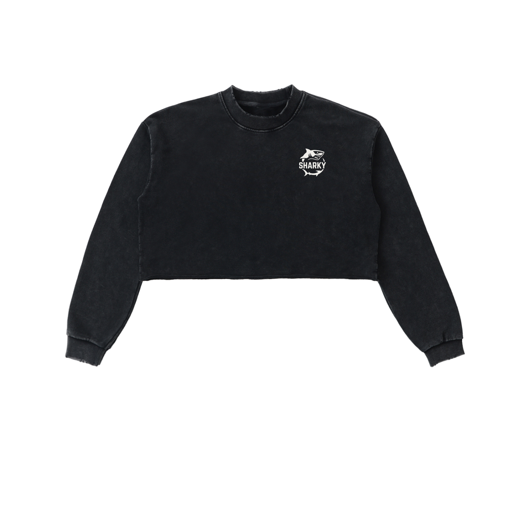 Snow Washed Raw Edge Cropped Sweatshirt - SHARKY