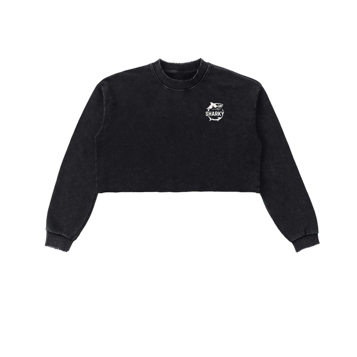 Snow Washed Raw Edge Cropped Sweatshirt - SHARKY