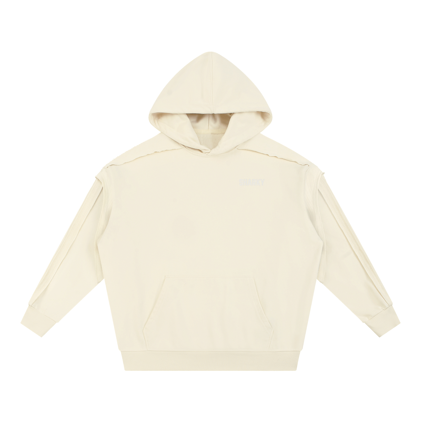 Contrast Tape Raw Edge Double Layered Hoodie - SHARKY