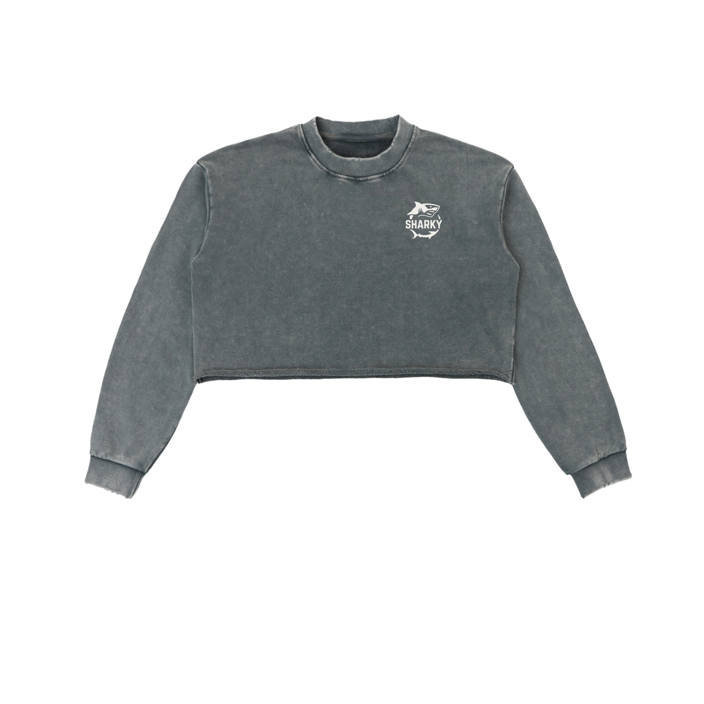 Snow Washed Raw Edge Cropped Sweatshirt - SHARKY