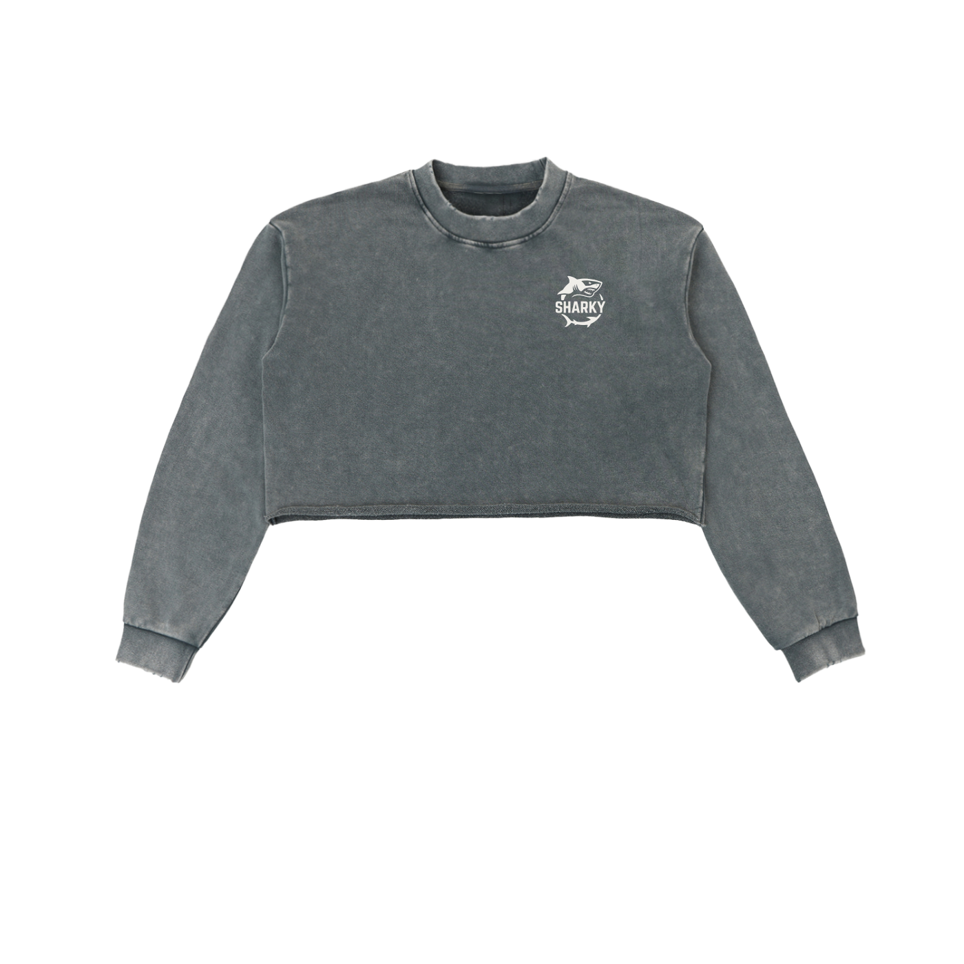 Snow Washed Raw Edge Cropped Sweatshirt - SHARKY