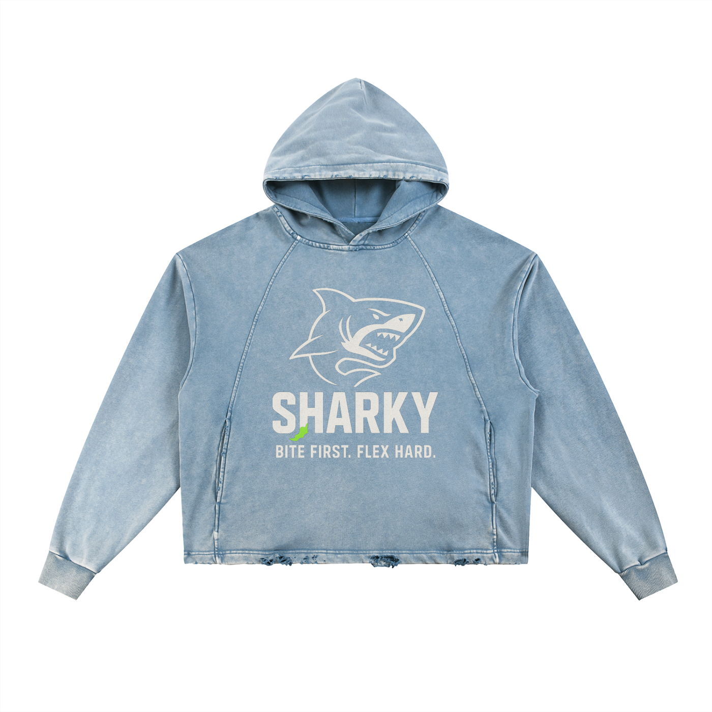 Vintage Washed Frayed-Hem Hoodie - SHARKY