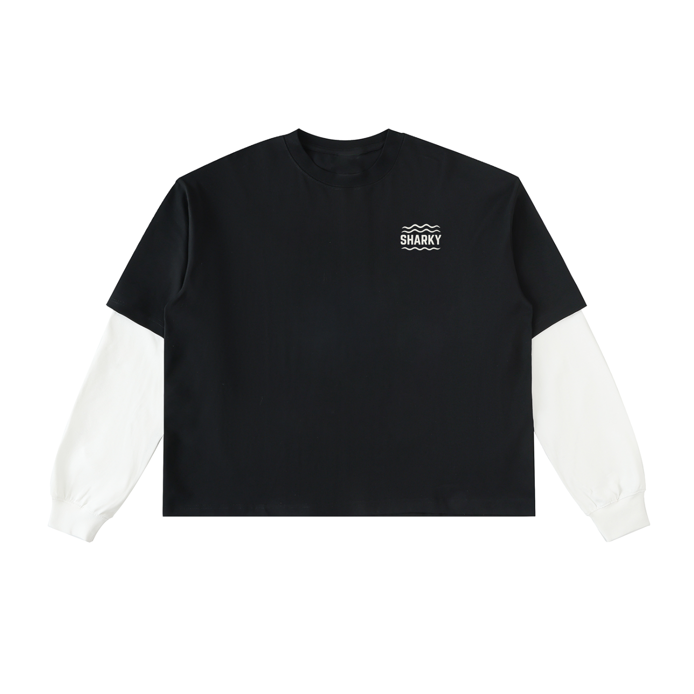 Layered Contrast Sleeve Cotton T-Shirt - SHARKY