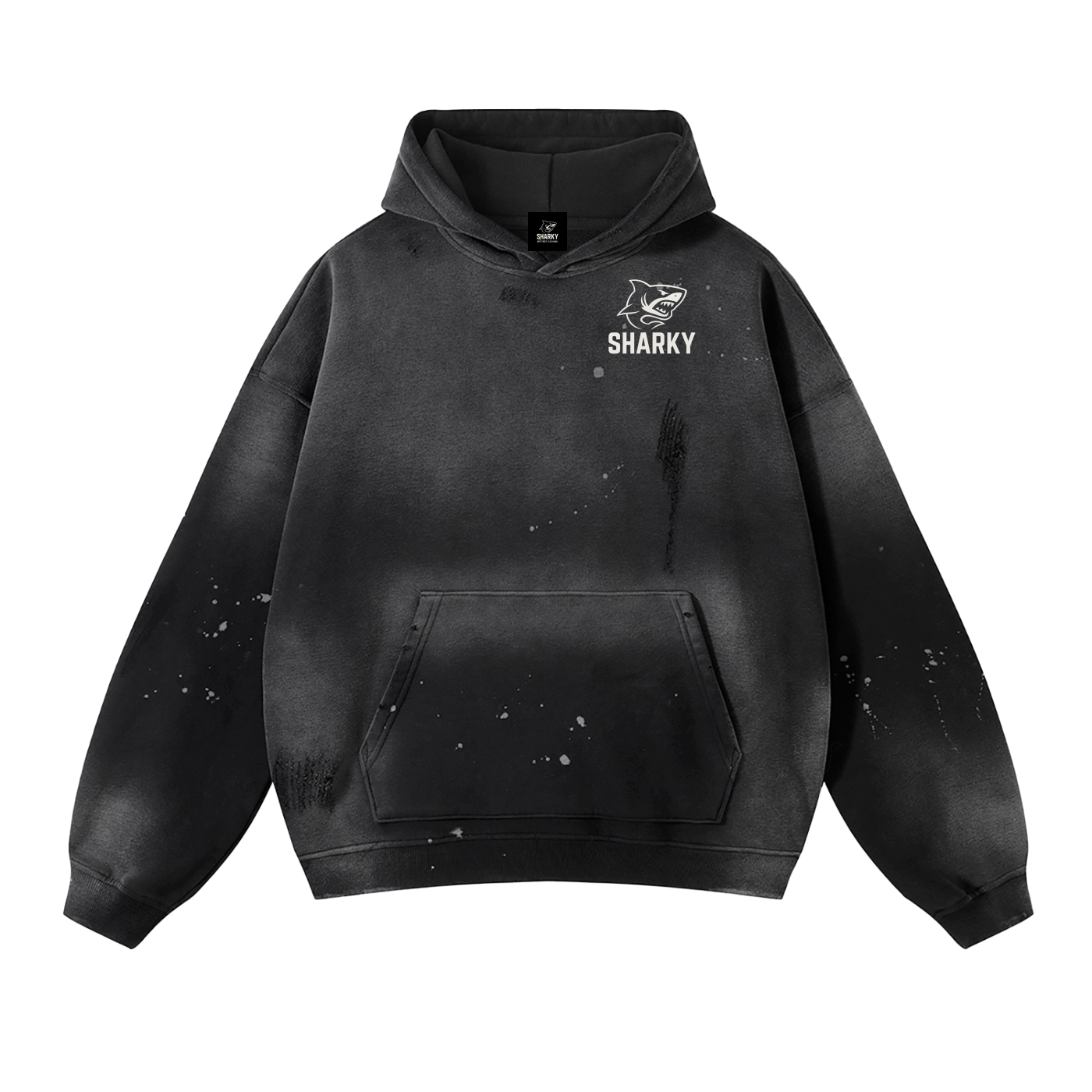 Vintage Washed Frayed Fleece Hoodie - SHARKY