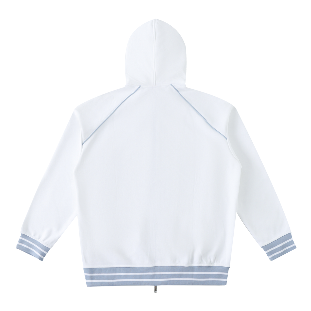 Striped Trim Zip-Up Hoodie - SHARKY