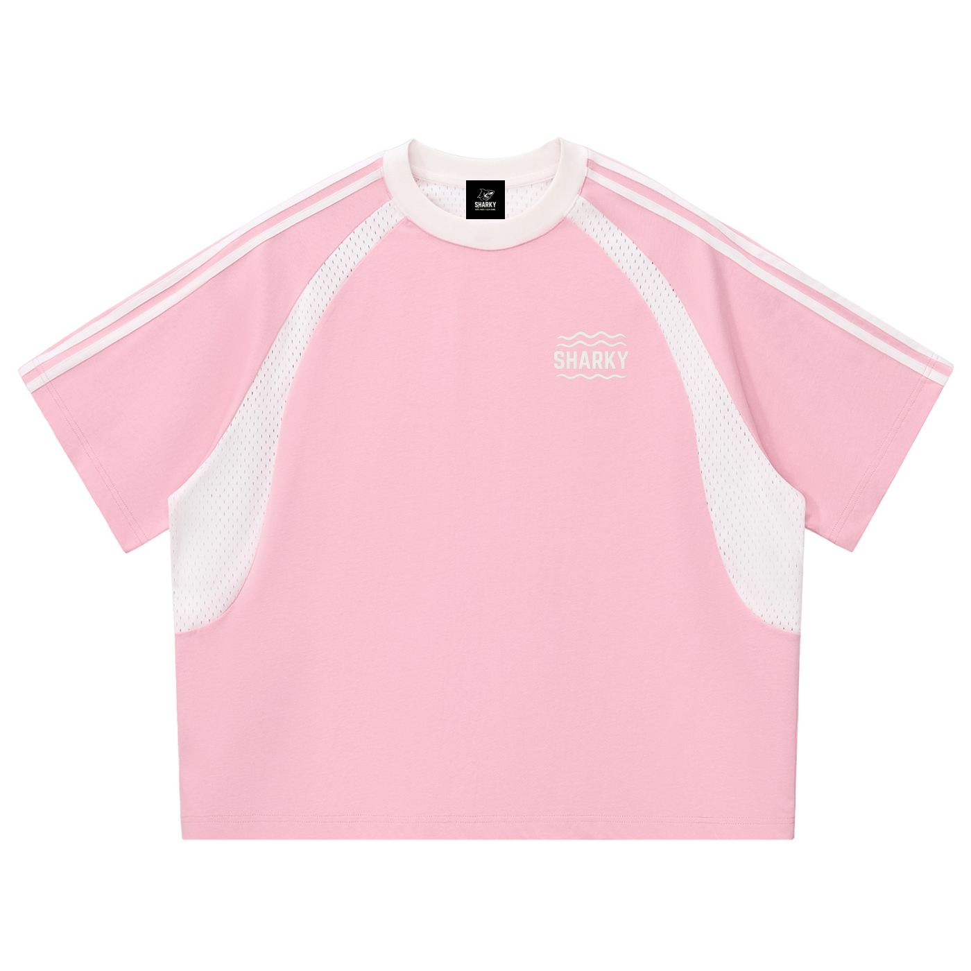 Contrast Stripes Panel Mesh T-shirt - SHARKY