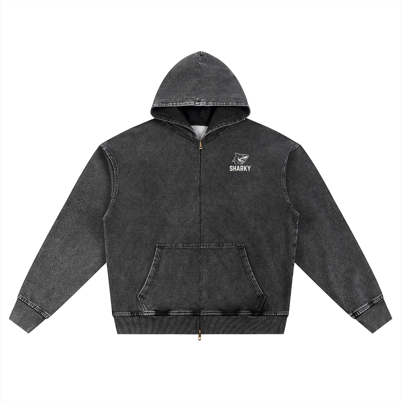 Snow Wash Oversized Zip-Up Hoodie - SHARKY