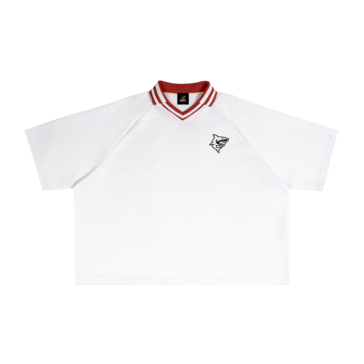 Contrast Lapel Collar Boxy T-Shirt - SHARKY