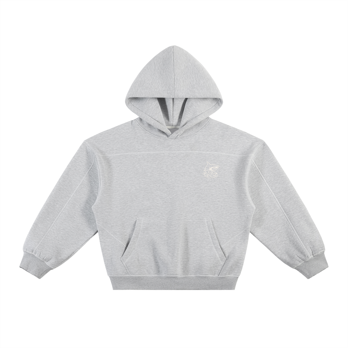 Contrast-Stitched Boxy Fleece Hoodie - SHARKY