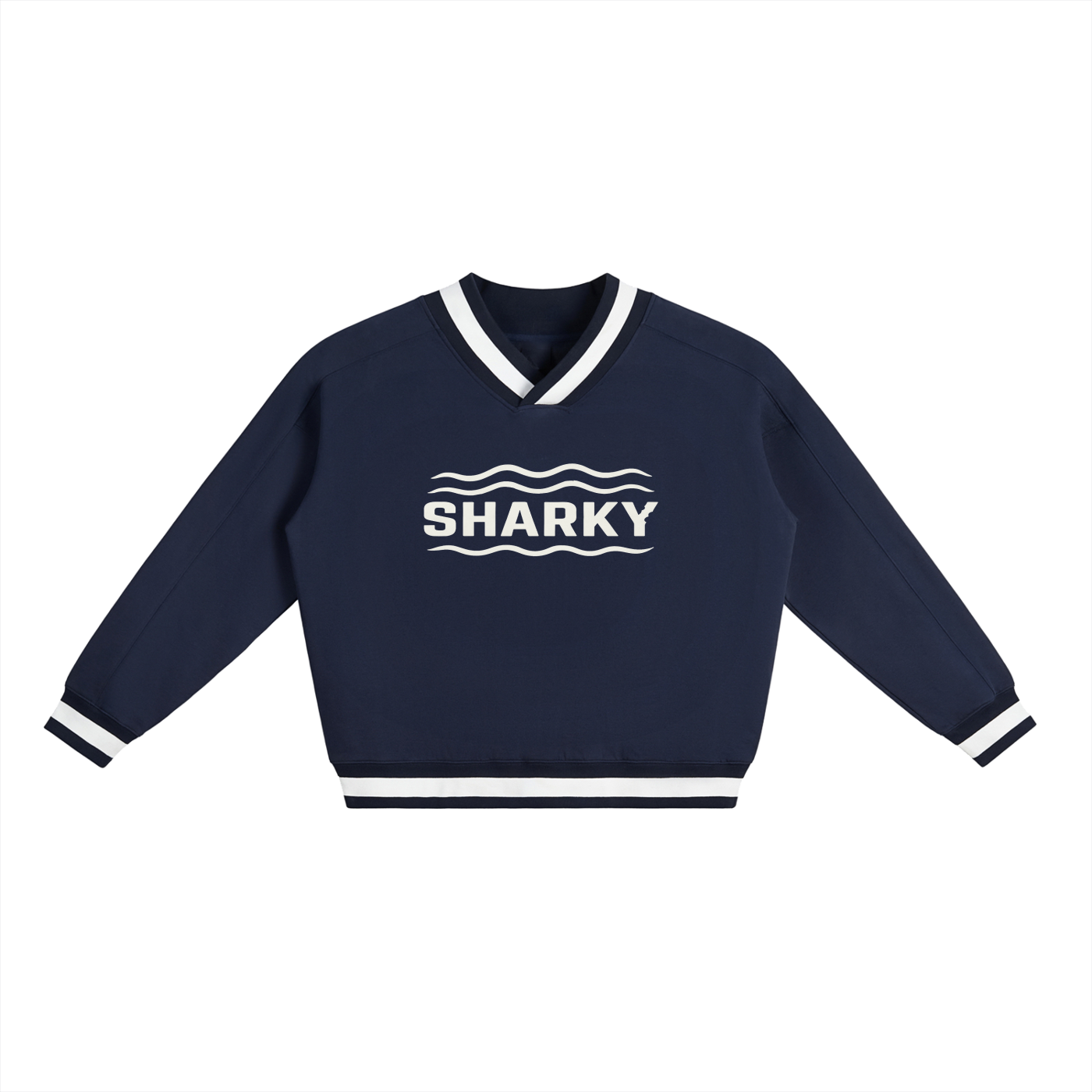 V-Neck Contrast Collar Boxy Sweatshirt - SHARKY