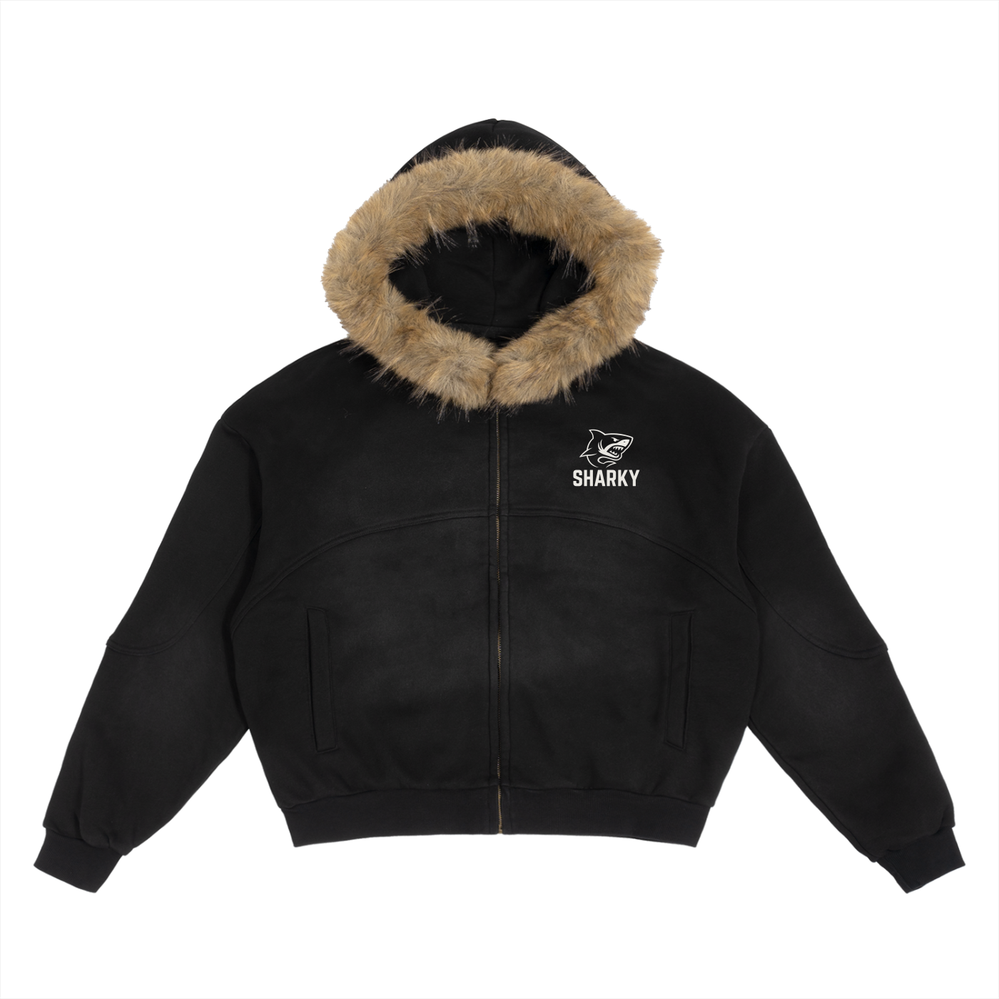 Sun Fade Boxy Detachable Fur Hoodie ODMPOD