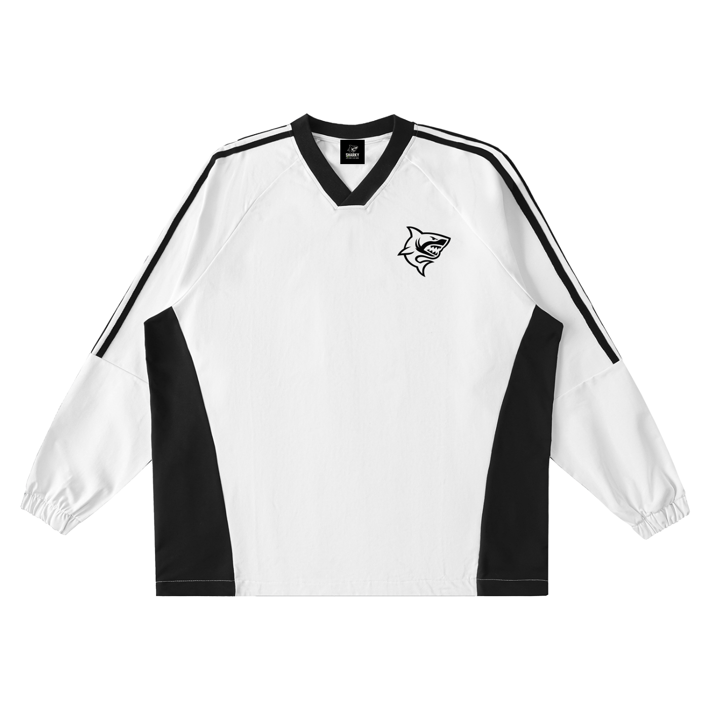 Color-Block V-Neck Long-Sleeve T-Shirt - SHARKY