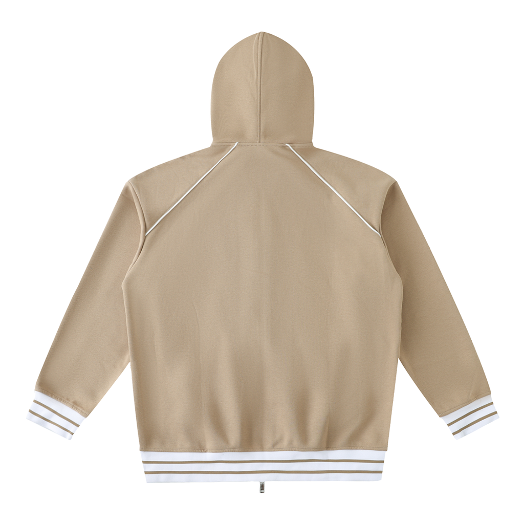 Striped Trim Zip-Up Hoodie - SHARKY