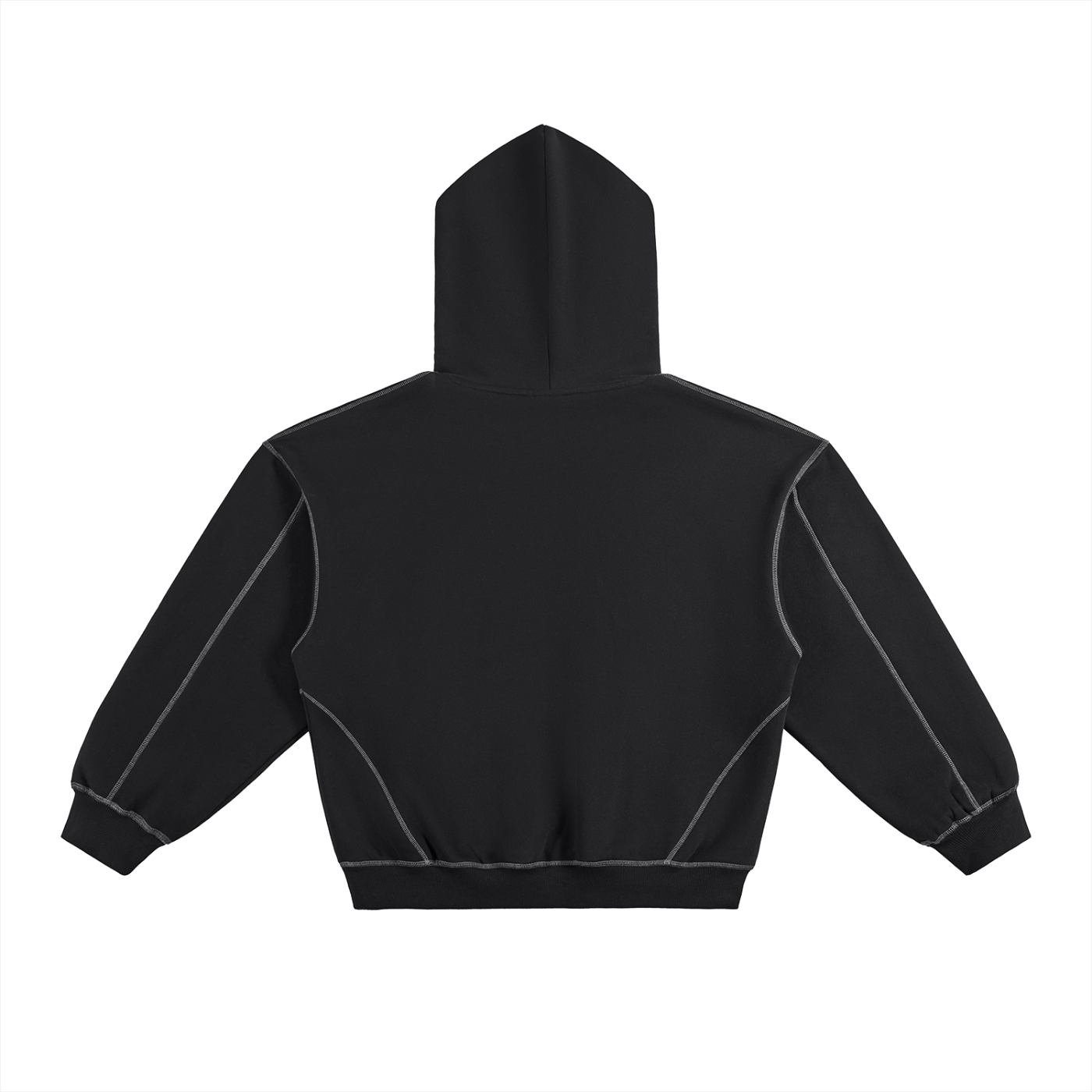 Contrast-Stitched Boxy Fleece Hoodie - SHARKY
