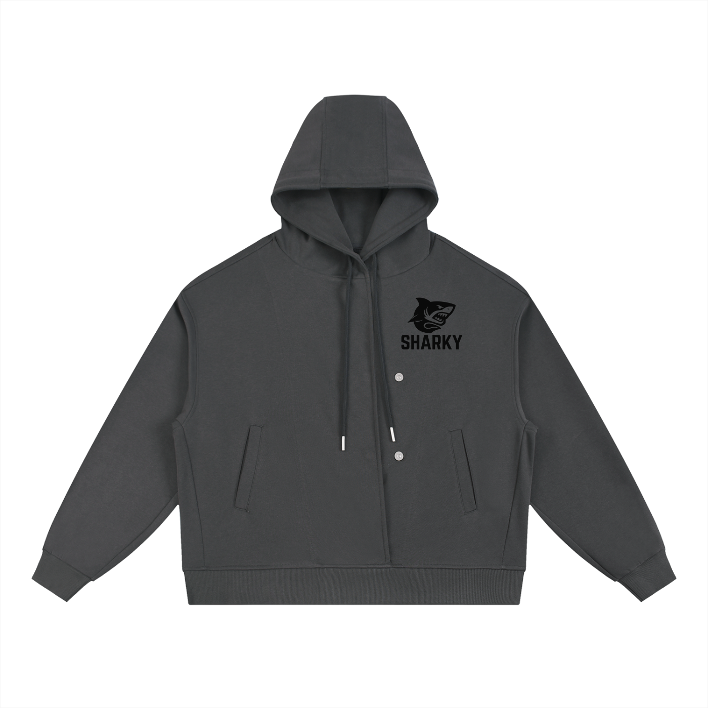 Boxy Button Placket Hoodie ODMPOD