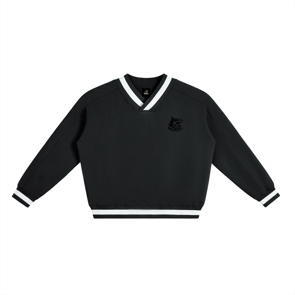 V-Neck Contrast Collar Boxy Sweatshirt - SHARKY