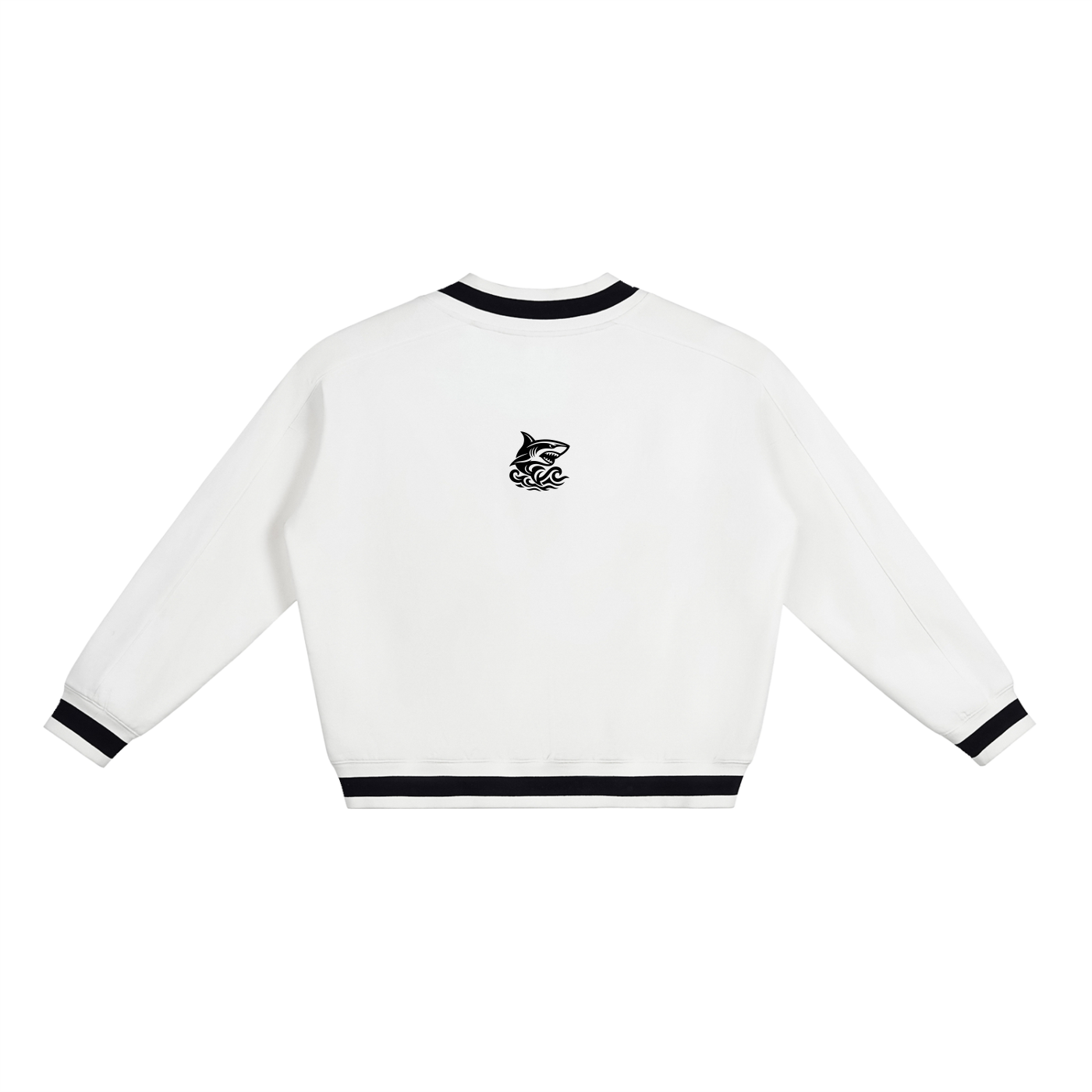V-Neck Contrast Collar Boxy Sweatshirt - SHARKY