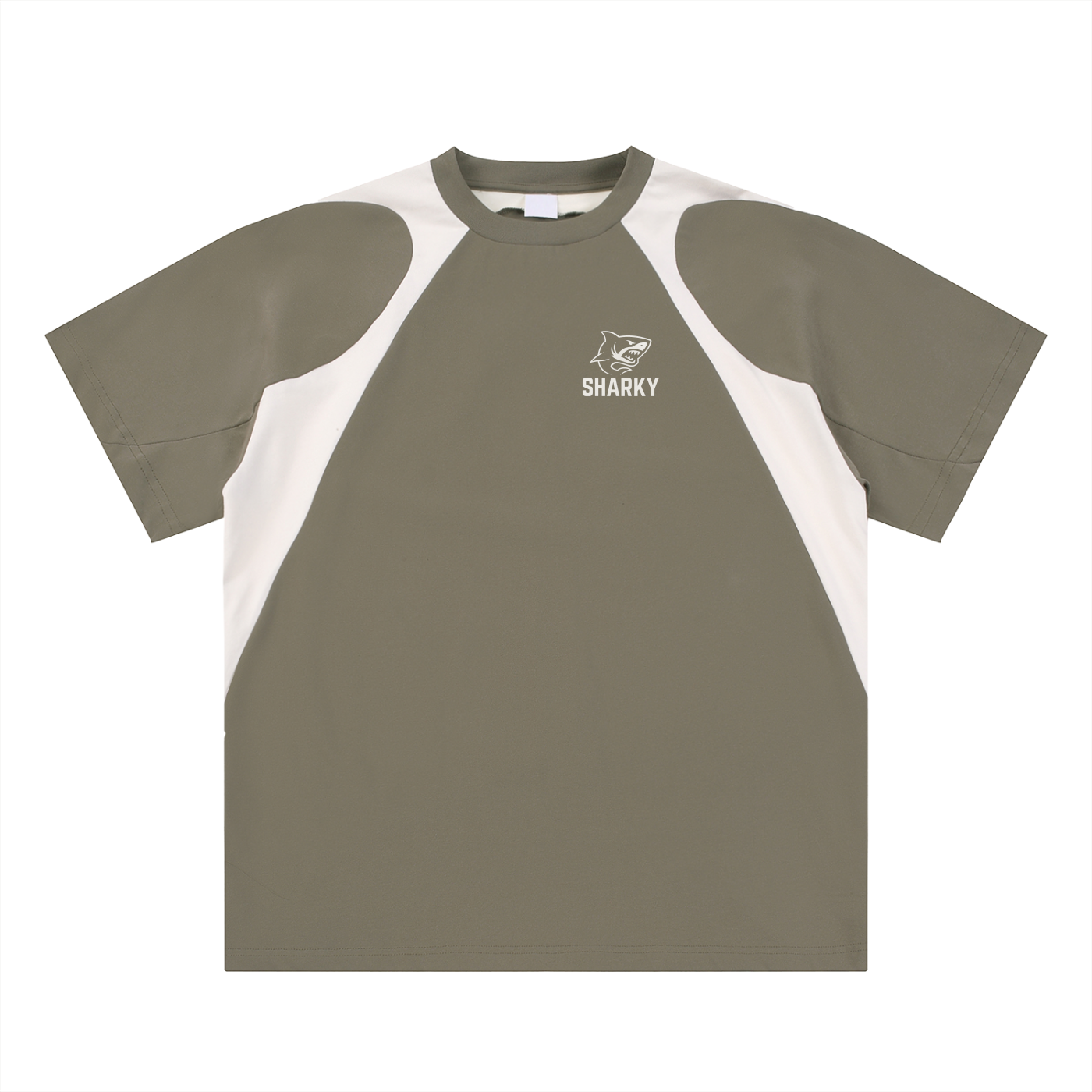 Contrast Panel Cotton T-Shirt - SHARKY