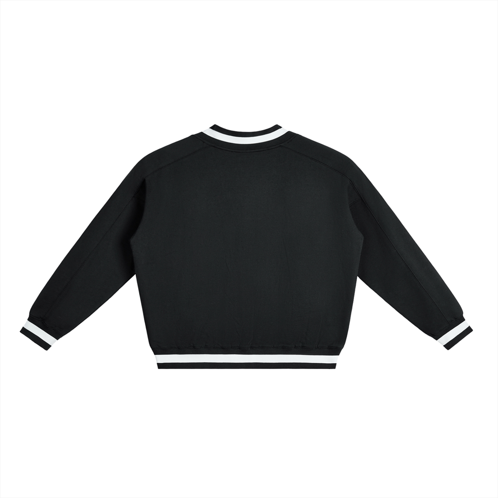 V-Neck Contrast Collar Boxy Sweatshirt - SHARKY