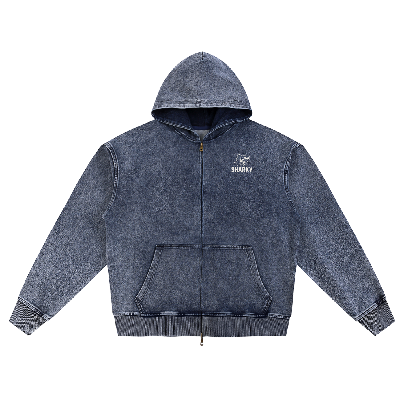 Snow Wash Oversized Zip-Up Hoodie - SHARKY