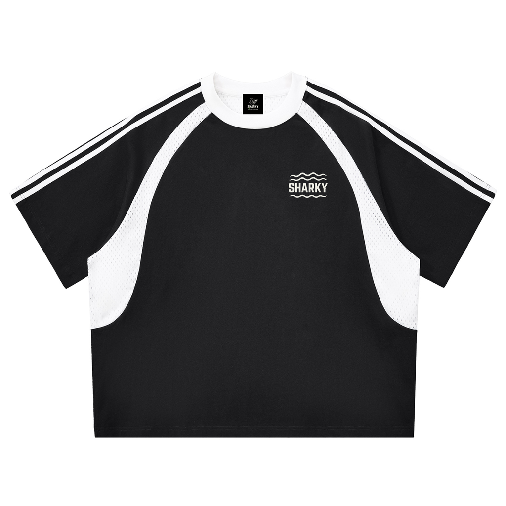 Contrast Stripes Panel Mesh T-shirt - SHARKY