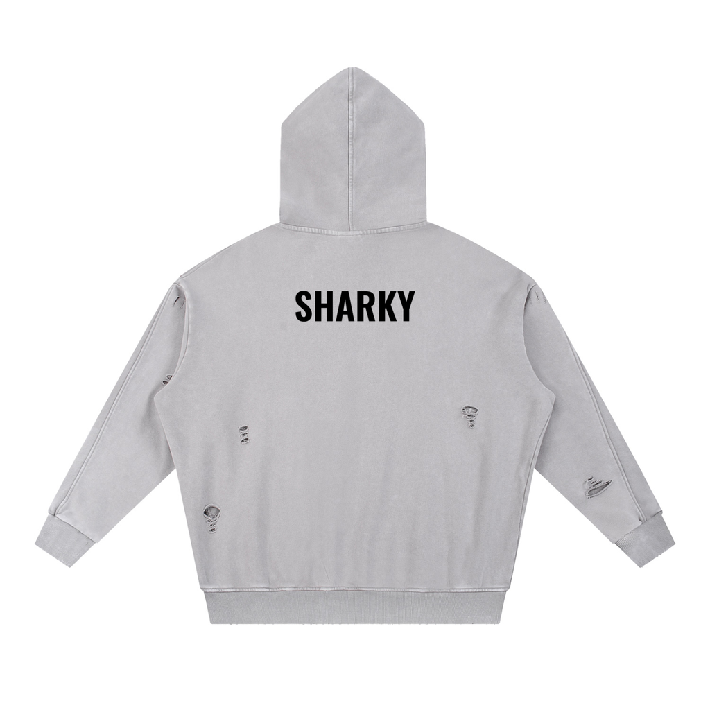 Snow Washed Distressed Panel Pocket Hoodie ODMPOD