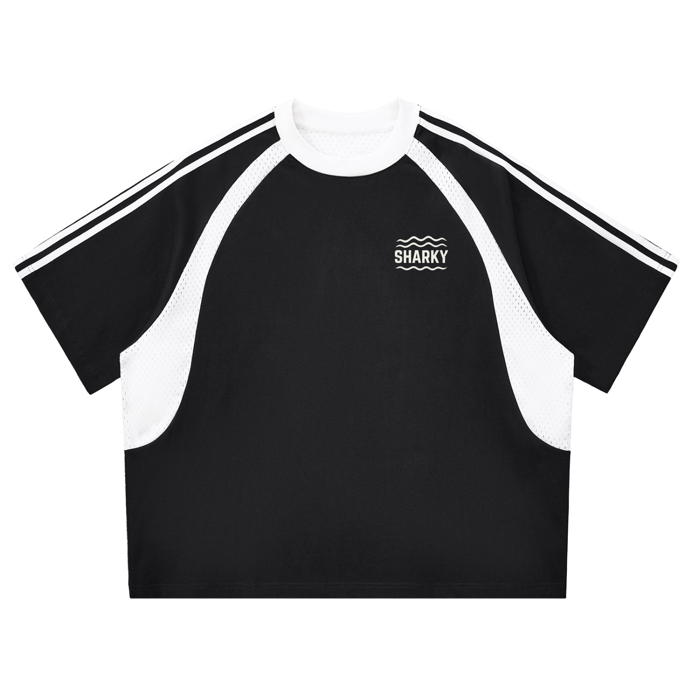 Contrast Stripes Panel Mesh T-shirt - SHARKY