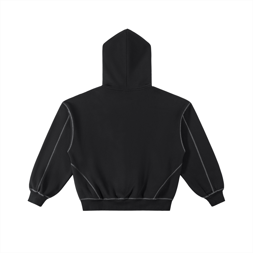 Contrast-Stitched Boxy Fleece Hoodie - SHARKY