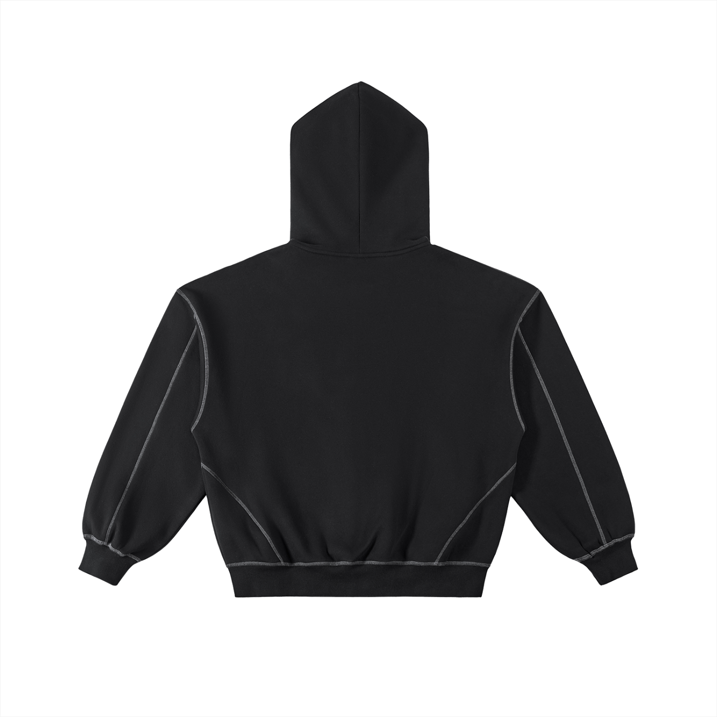 Contrast-Stitched Boxy Fleece Hoodie - SHARKY