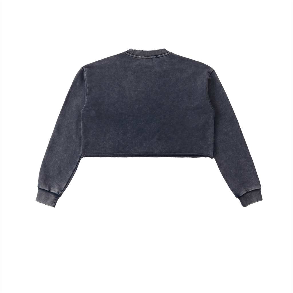 Snow Washed Raw Edge Cropped Sweatshirt - SHARKY