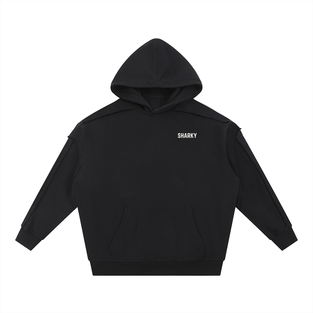 Contrast Tape Raw Edge Double Layered Hoodie - SHARKY