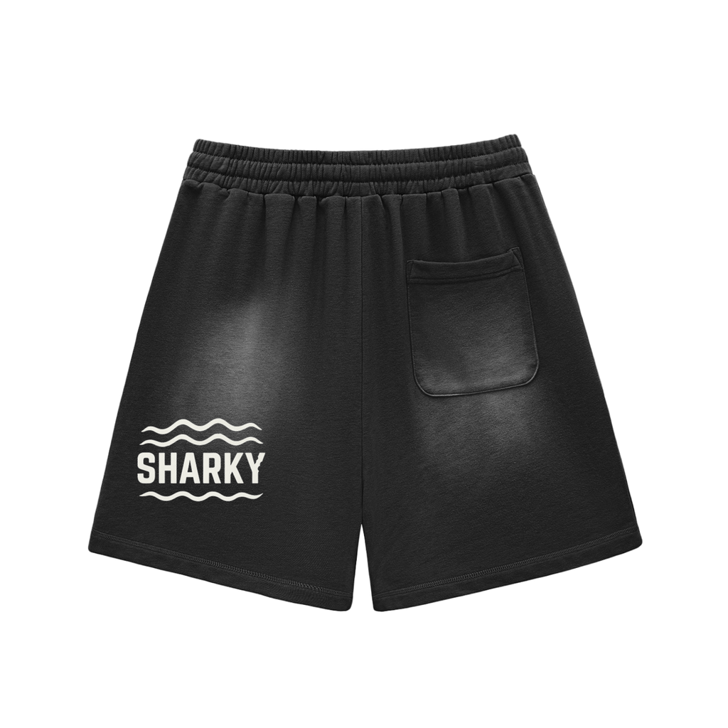 Sun Fade Raw Edge Cotton Shorts - SHARKY