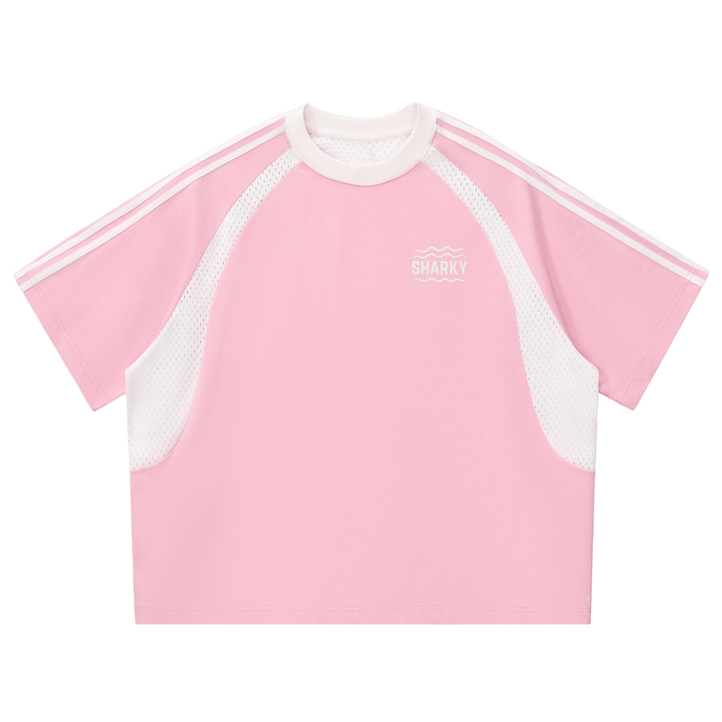 Contrast Stripes Panel Mesh T-shirt - SHARKY