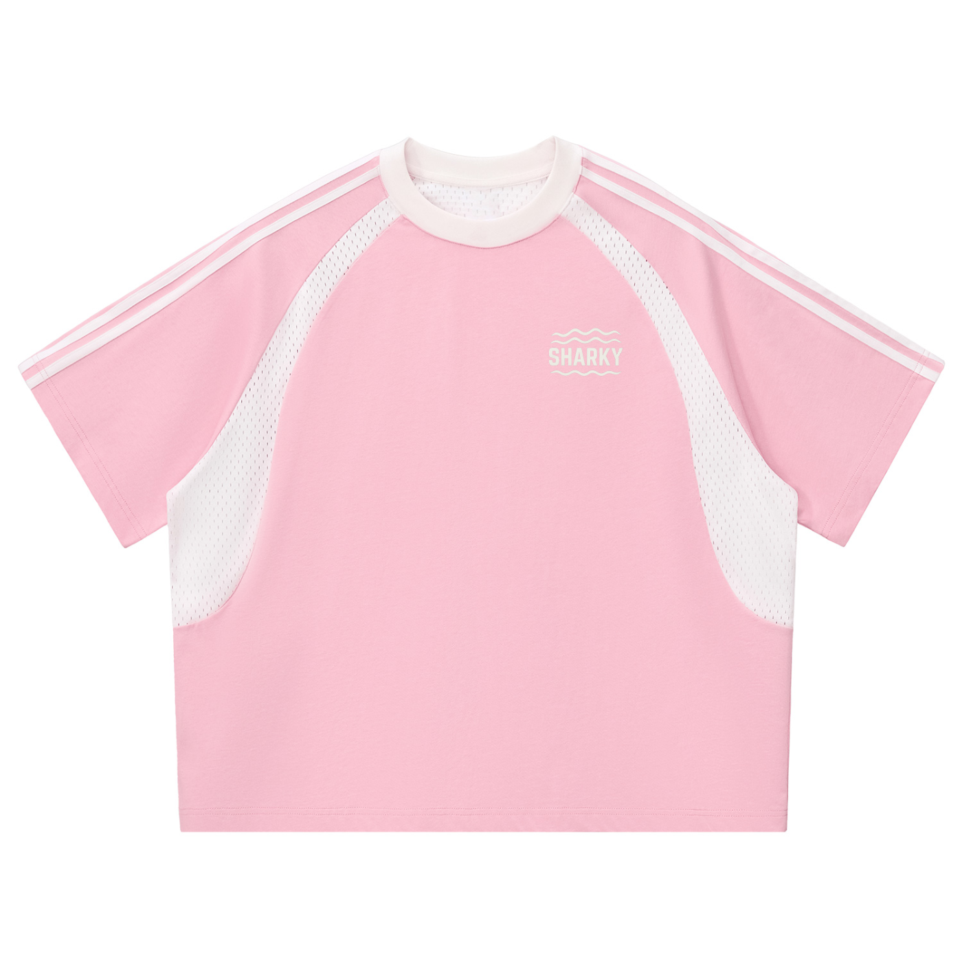 Contrast Stripes Panel Mesh T-shirt - SHARKY