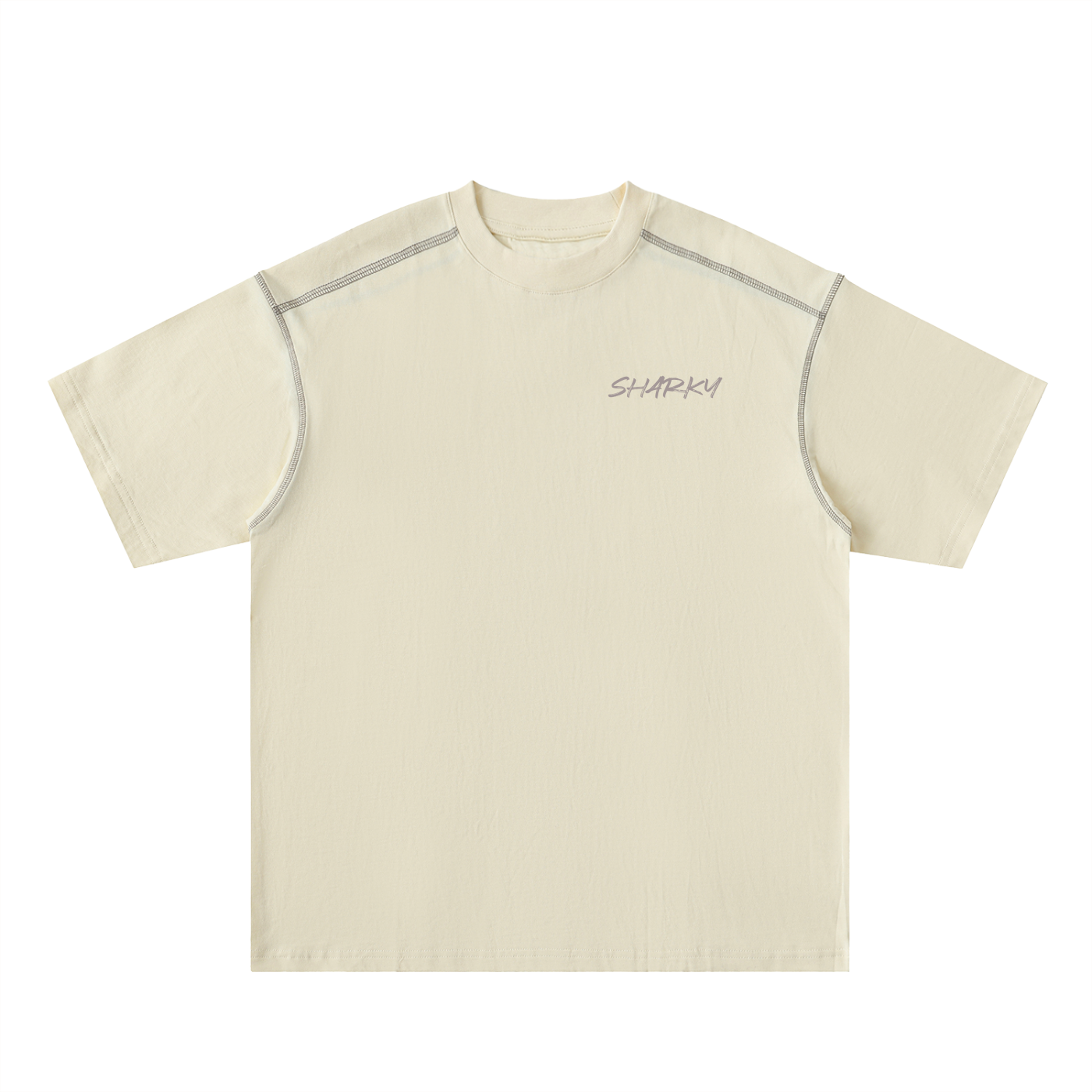 Oversized Contrast-Stitched Cotton Tee - SHARKY