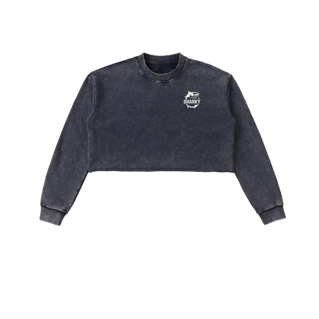 Snow Washed Raw Edge Cropped Sweatshirt - SHARKY