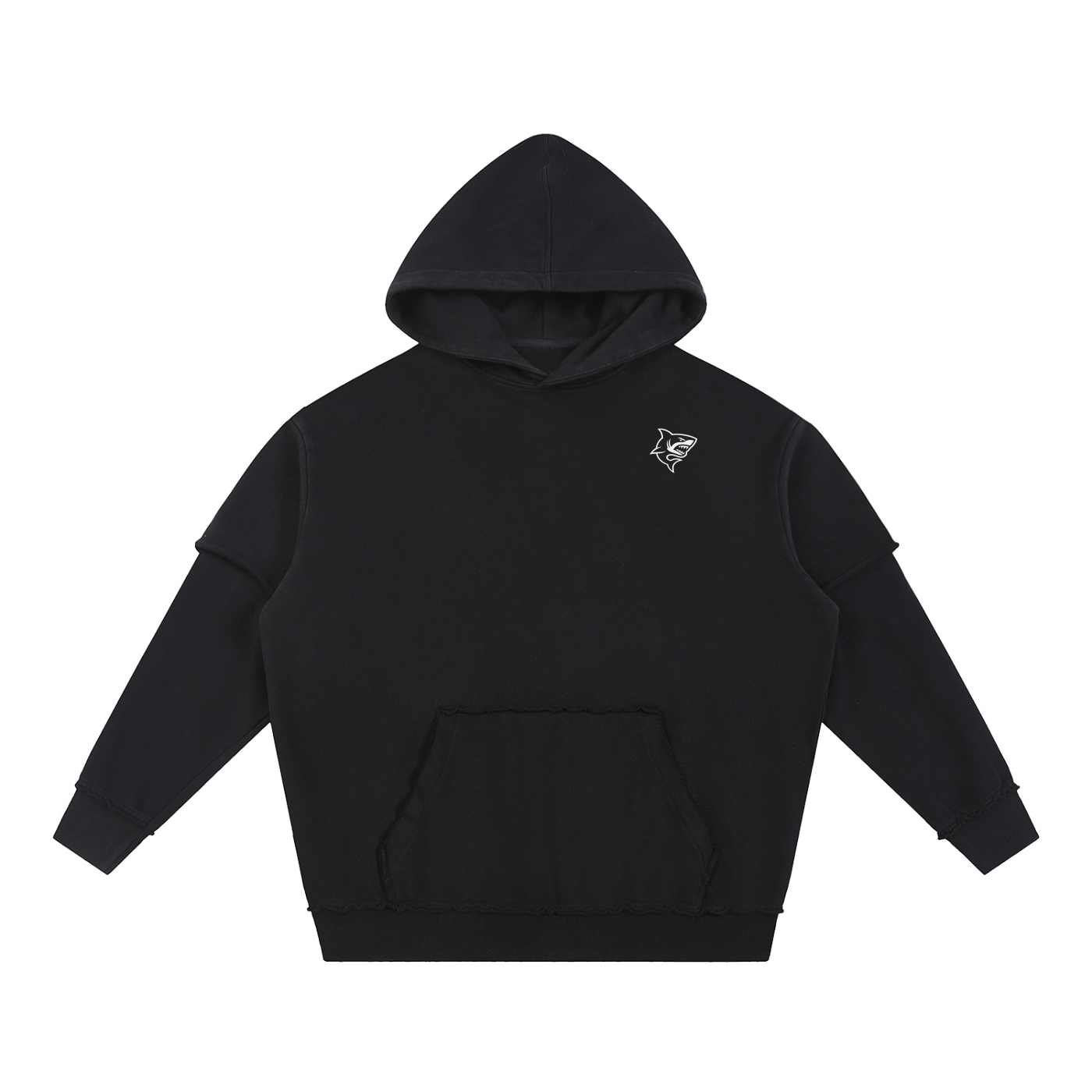 Snow Washed Raw Edge Double Layered Hoodie - SHARKY