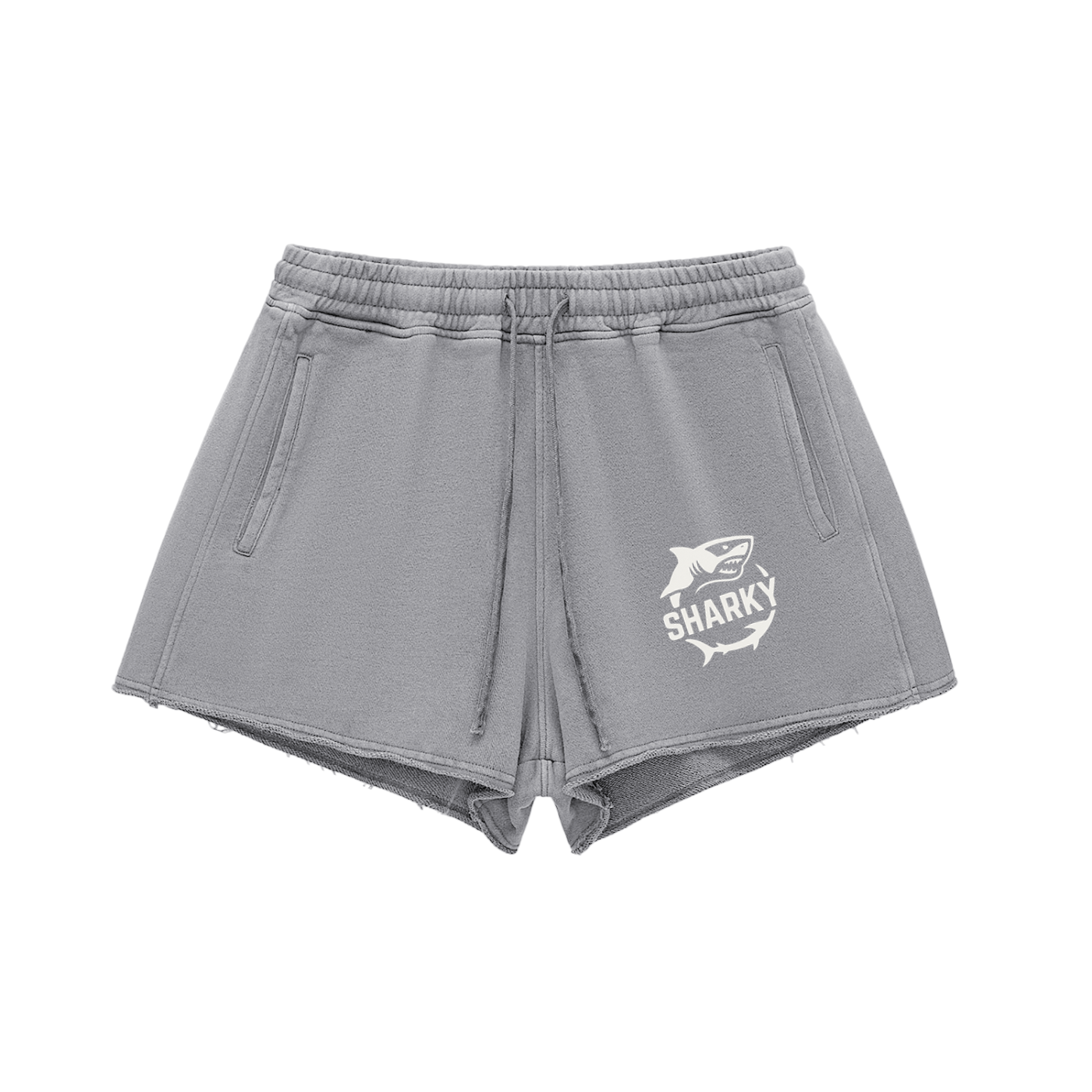 Women's Snow Washed Raw Edge Drawstring Shorts - SHARKY