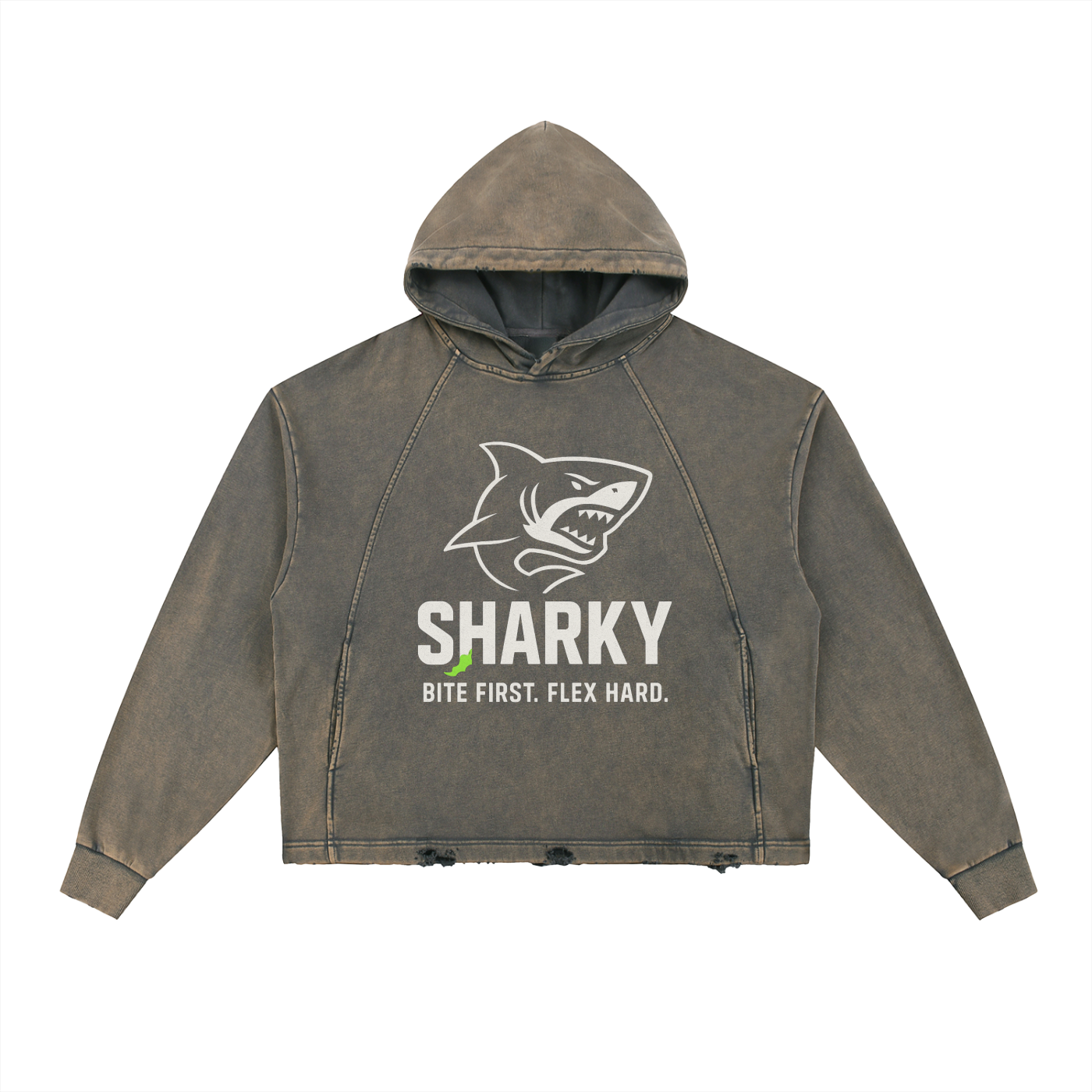 Vintage Washed Frayed-Hem Hoodie - SHARKY
