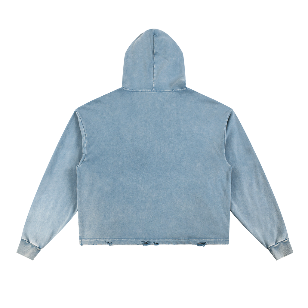 Vintage Washed Frayed-Hem Hoodie - SHARKY