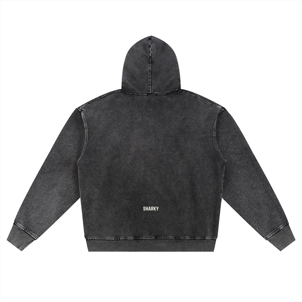 Snow Wash Oversized Zip-Up Hoodie - SHARKY