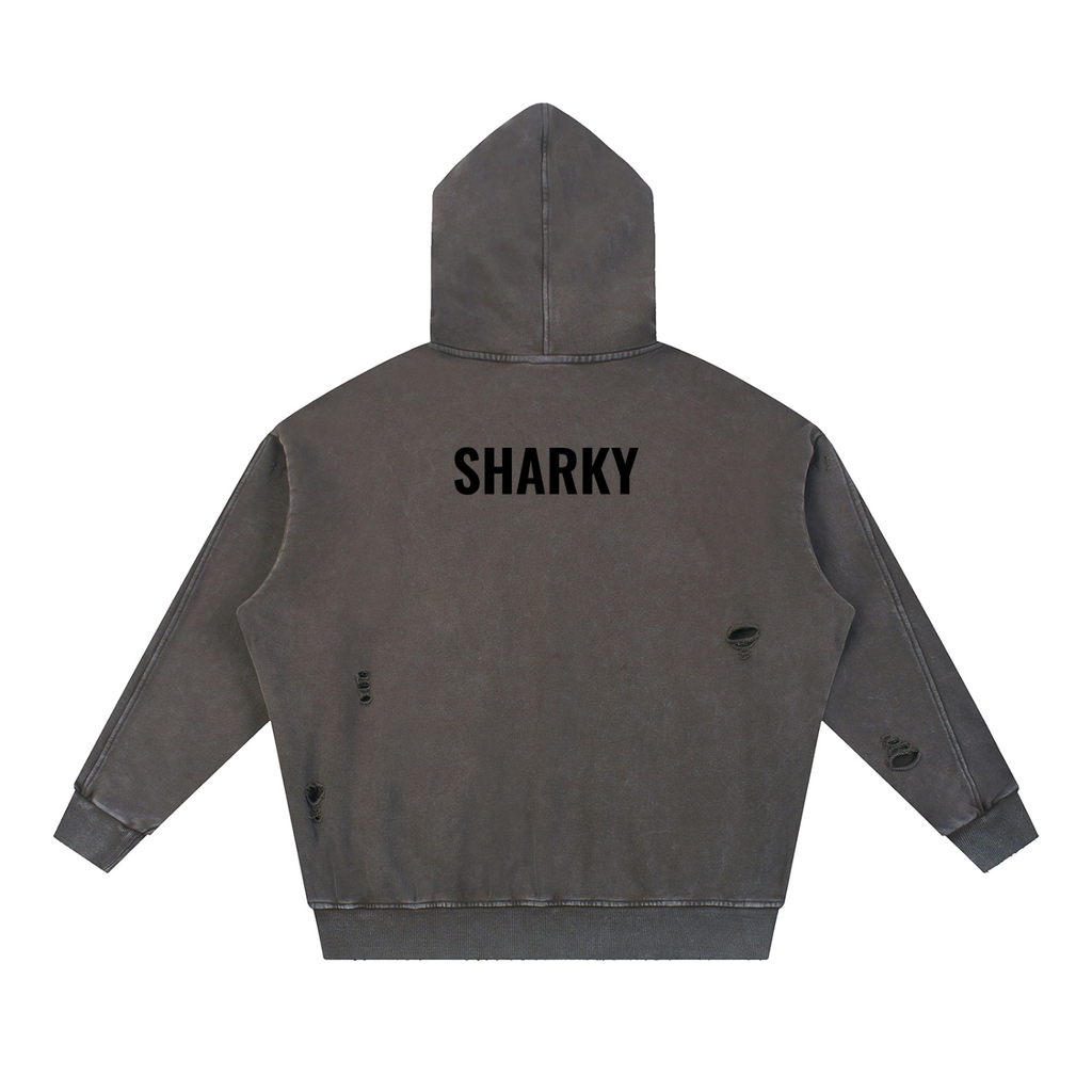 Snow Washed Distressed Panel Pocket Hoodie ODMPOD